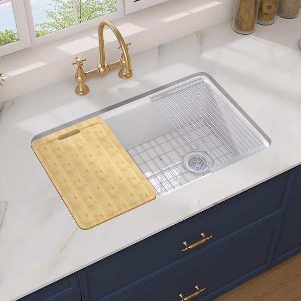 33 in. Drop-in/Undermount Kitchen Sink Single Bowl Sink Large Fireclay White Farmhouse Sink Workstation Kitchen Sink