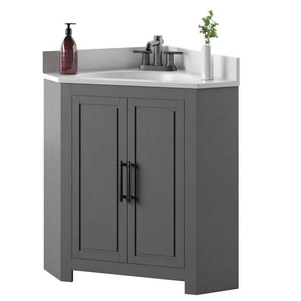 Corner Bathroom Vanity In Antique Gray, Corner Vanity Cabinets