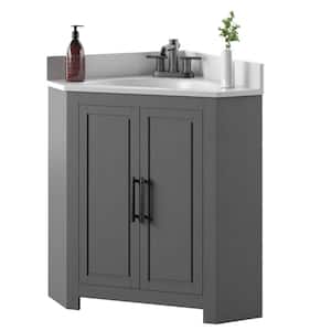 25 in. W x 25 in. D Corner Bathroom Vanity in Antique Gray with White Top and White Basin