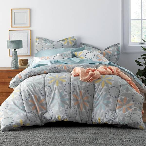 The Company Store Whirligig LoftHome Gray Multi Geometric Cotton Percale Queen Comforter