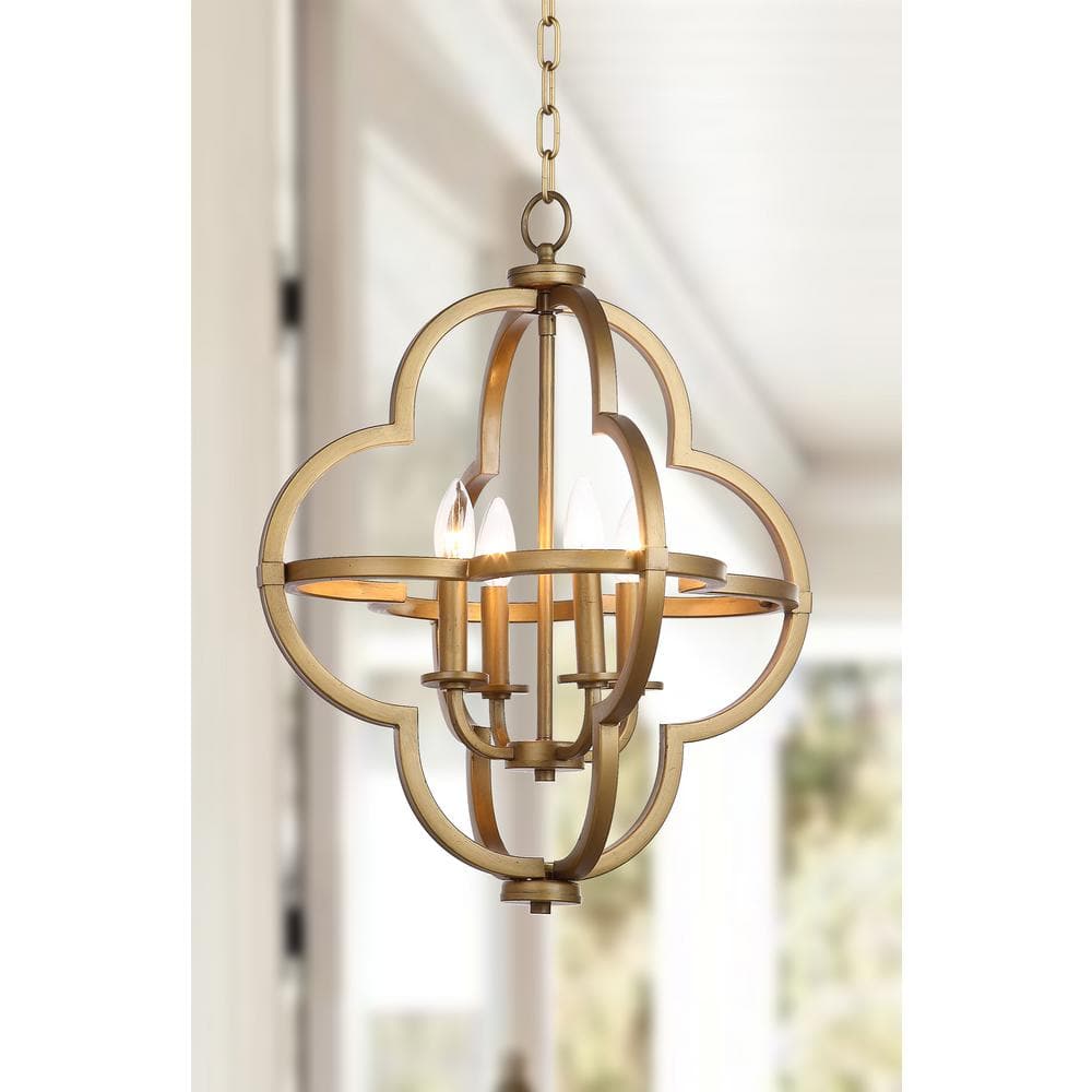 Gold Quatrefoil Globe Ceiling Mount Chandelier