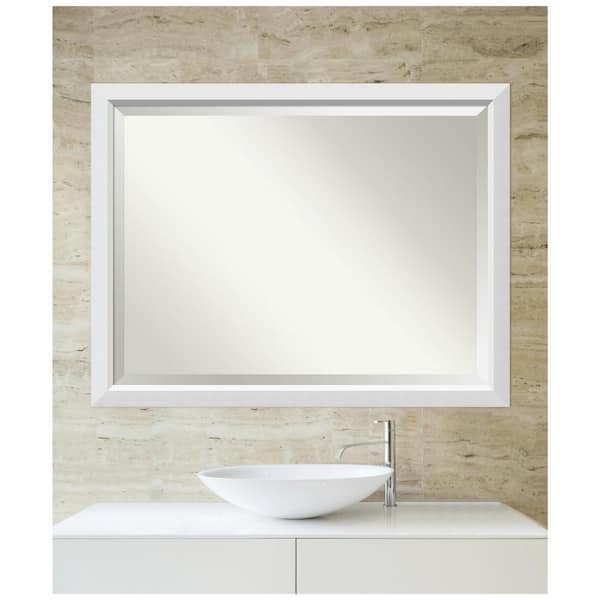 Blanco White 43.5 in. x 33.5 in. Beveled Rectangle Wood Framed Bathroom Wall Mirror in White