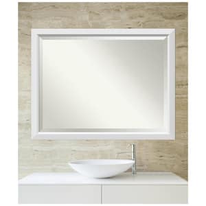 Blanco 44 in. W x 34 in. H Framed Rectangular Beveled Edge Bathroom Vanity Mirror in Satin White