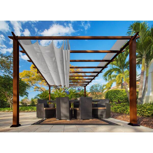 Paragon Outdoor Florence 11 Ft X 11 Ft Aluminum Pergola With Chilean Wood Grain Finish And Gray Color Convertible Canopy Pr11wd2g The Home Depot