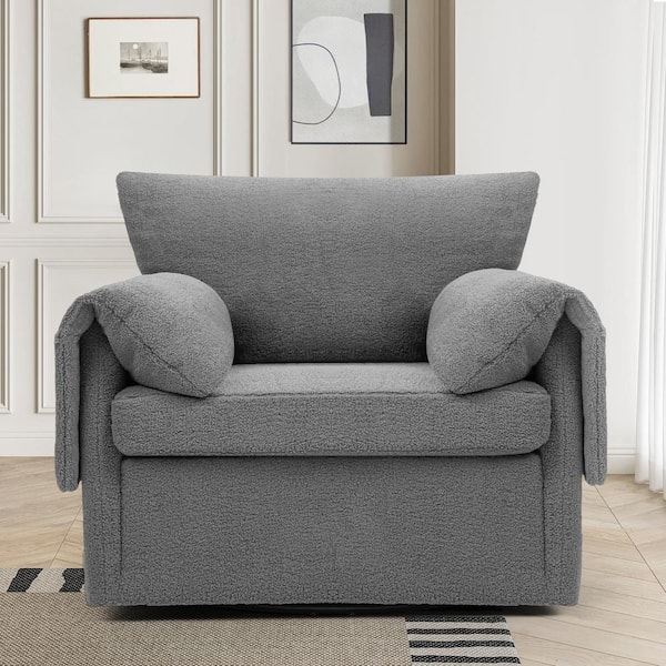 Grey Oversized Teddy Swivel Armchair - Modern Swivel Barrel Chair & Single Sofa Lounge,Comfortable Seating