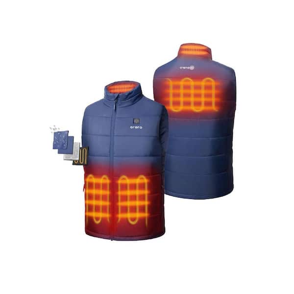 ORORO Men's Large Blue 7.38-Volt Lithium-Ion Heated Vest with One Upgraded 4.8Ah Battery and Charger