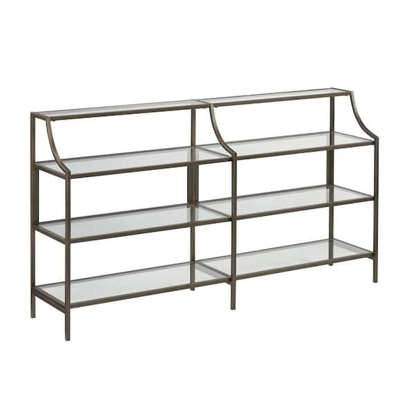 SAUDER 60 in. Bronze/Clear Standard Rectangle Glass Console Table with Shelves