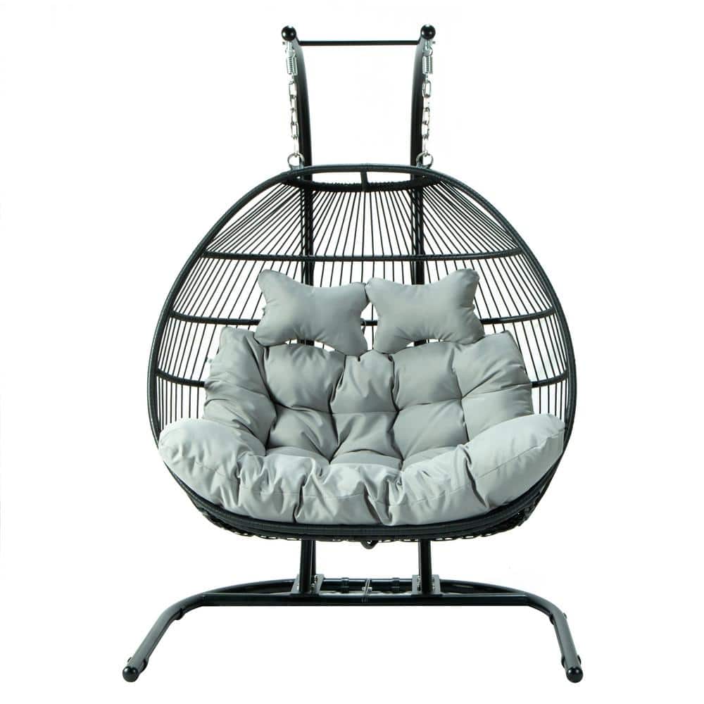 Gray Aluminum Hanging Pod Chair with Cushions for Deck