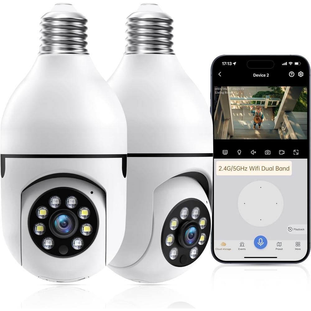 Indoor/Outdoor 2. 4G/5GHz WiFi 2K Light Bulb Security Camera works with Al