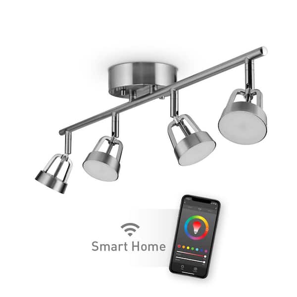 Globe Electric 2 ft. Wi-Fi Smart Brushed Nickel Color Changing Tunable White LED Integrated Track Lighting Kit, No Hub Required