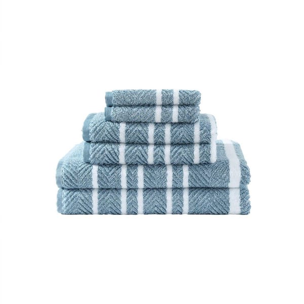Cruise Along 6-Piece Denim/Blue Bell Stripe Terry Cotton Bath Towel Set