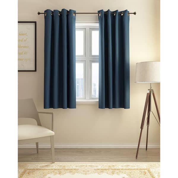 Furinno Dark Blue Grommet Blackout Curtain - 52 in. W x 63 in. L