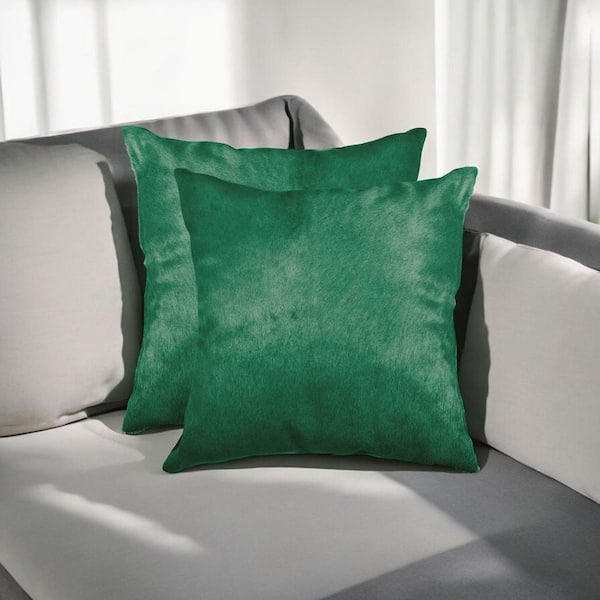 HomeRoots Green Solid Cotton 18 in. x 18 in. Throw Pillow (Set of 2)