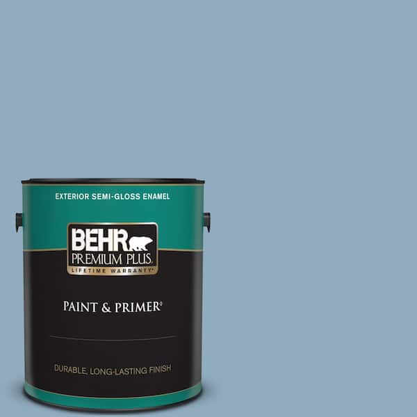 BEHR PREMIUM PLUS 1 gal. #BIC-10 Cotton Denim Semi-Gloss Enamel Exterior Paint & Primer