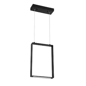 Quadron 1-Light Black, White Statement Integrated LED Pendant Light with White Metal, Acrylic Shade