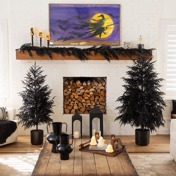 Nearly Natural 6ft. Artificial Halloween Real Touch Black Norfolk