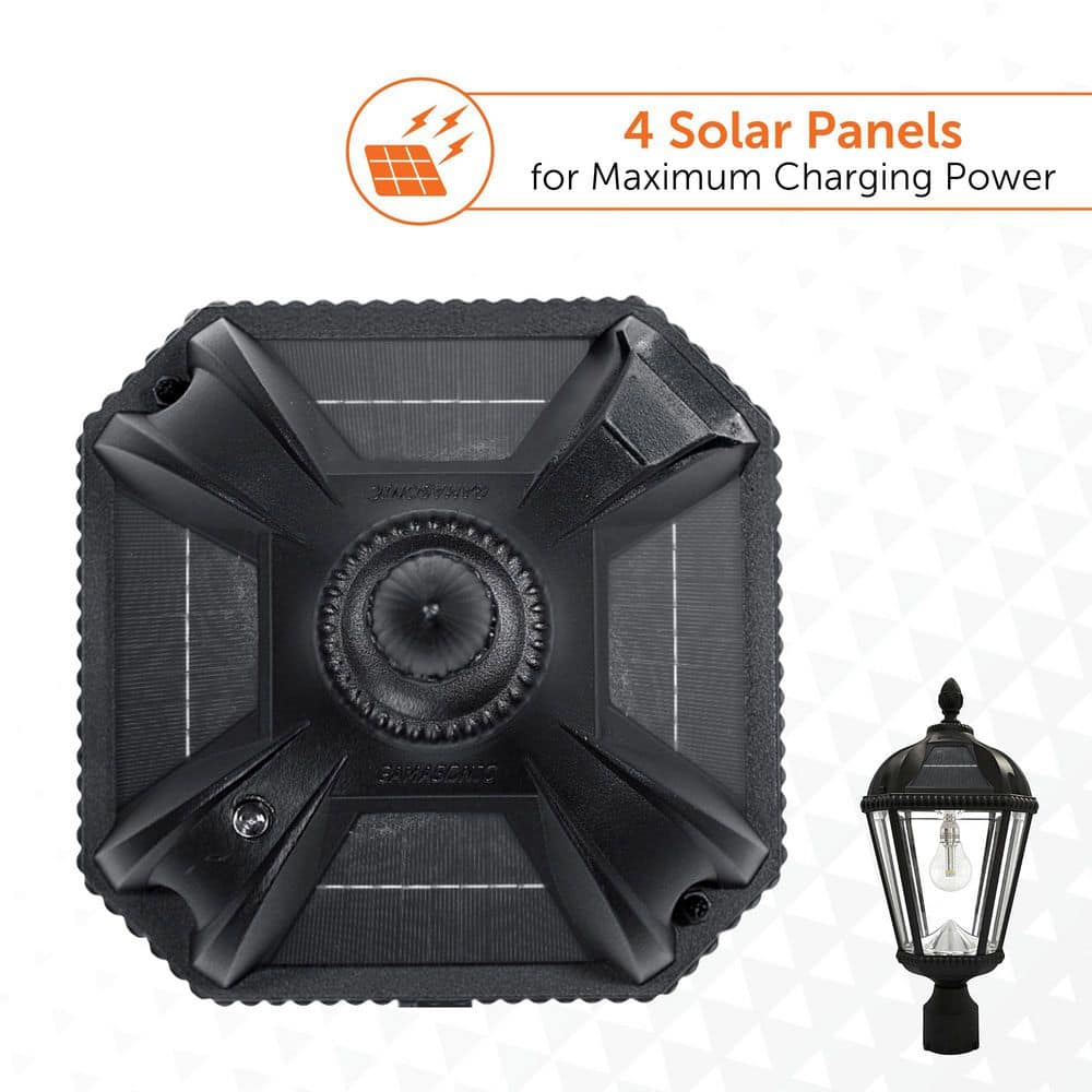 Black Aluminum Solar LED Lamp Post with Beveled Glass