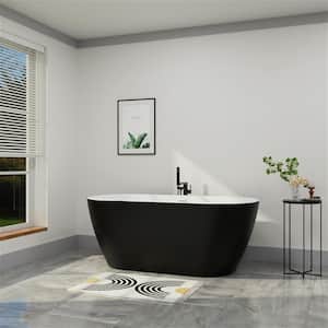 Minimalist 59 in. Acrylic Freestanding Flatbottom Bathtub Seamless Soaking SPA Not Whirlpool Stand Alone Tub in Black