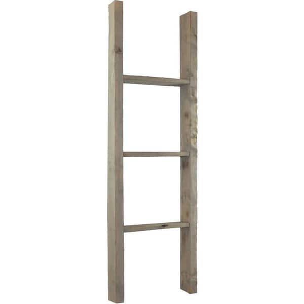 Ekena Millwork 15 in. x 48 in. x 3 1/2 in. Barnwood Decor Collection Reclaimed Grey Vintage Farmhouse 3-Rung Ladder