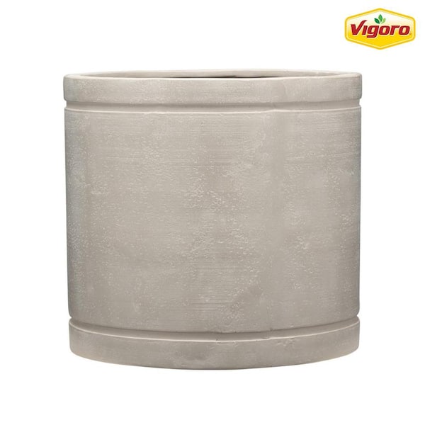 Vigoro 14 in. Faux Medium Natural Concrete High-Density Resin Planter (14 in. D x 13 in. H) With Drainage Hole