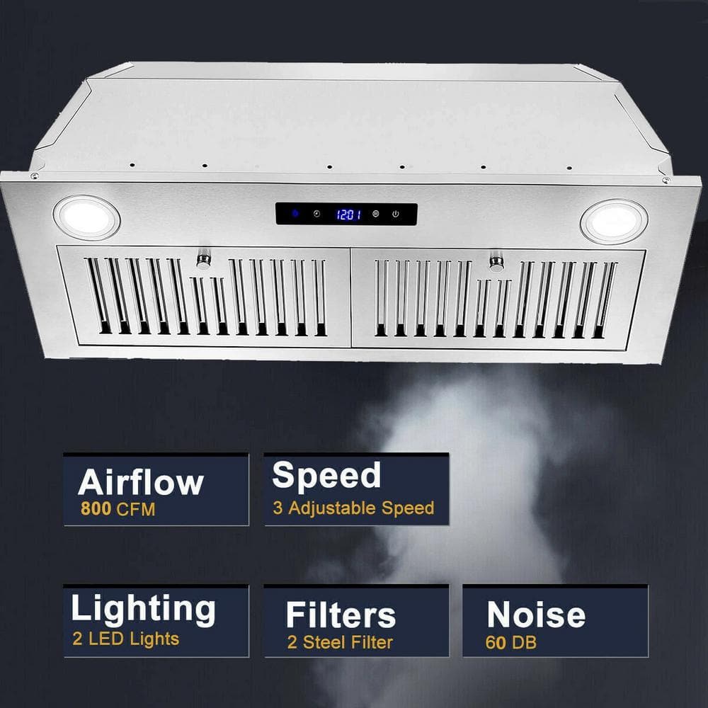 30-Inch Stainless Steel Insert Range Hood with LED Lights