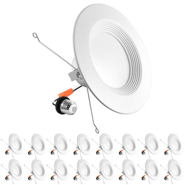 LUXRITE 5/6 in. Can Light 14-Watt 5-Color Selectable Dimmable Remodel Integrated LED Recessed Light Kit Baffle Trim (16-Pack)