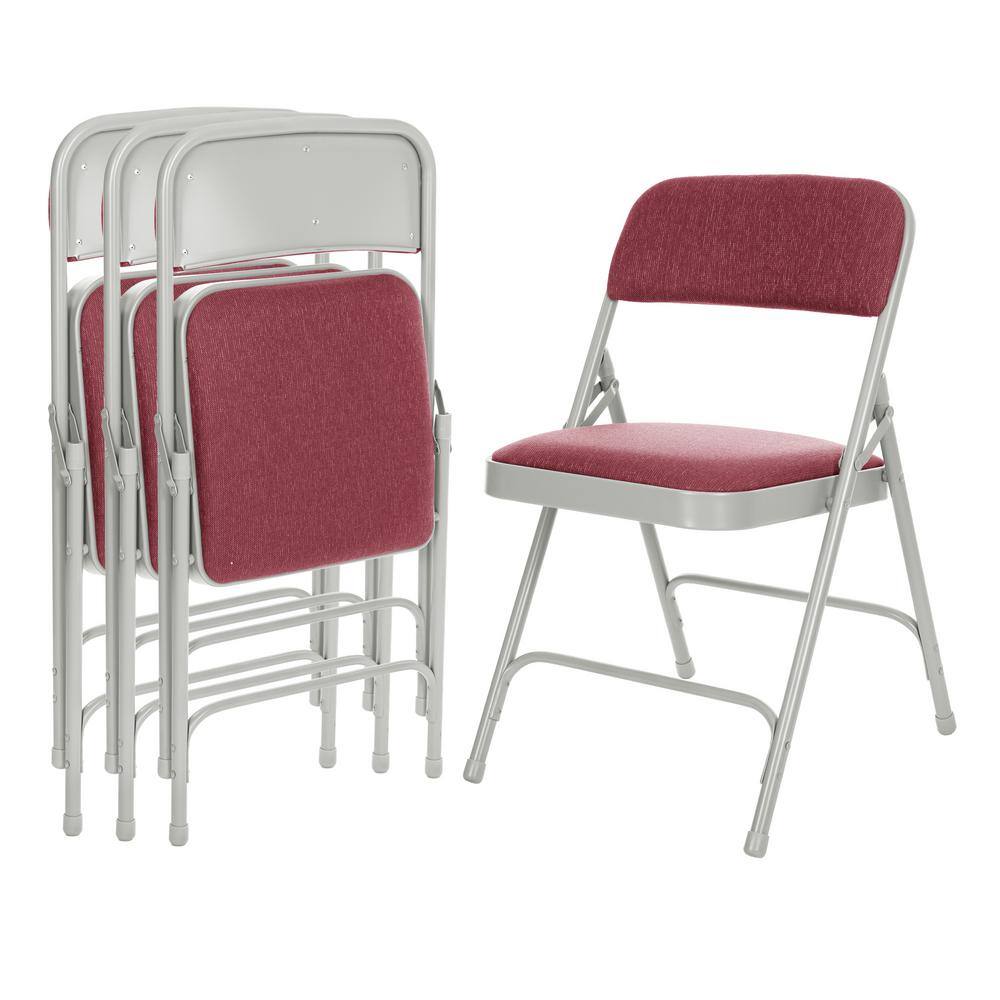 Burgundy Upholstered Metal Folding Arm Chair Set of 4