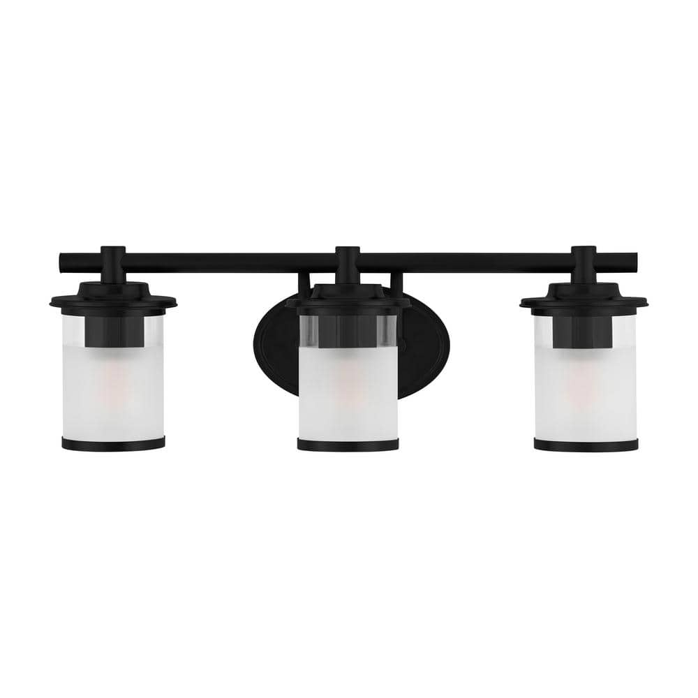 Hampton Bay Truitt 23.25 in. 3-Light Matte Black Transitional Bathroom Vanity Light with Frosted and Clear Edge Glass Shades