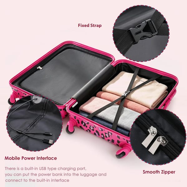 Merax 3-Piece Fuchsia Leopard Print 20+24+28 Polycarbonate