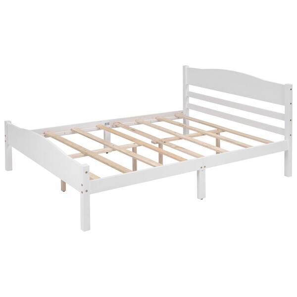 Full Size White Platform Bed Hollow, Full Size White Wooden Bed Frame With Headboard