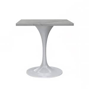 Verve Modern White Marble Tabletop 27" with White Steel Pedestal Base Dining Table 4 Seater