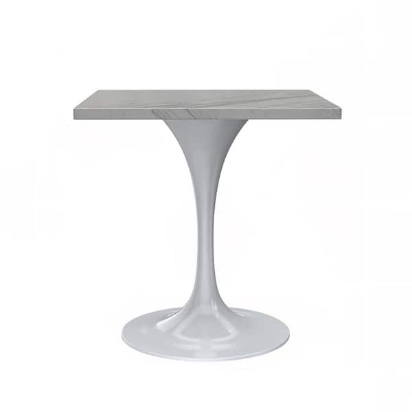 Leisuremod Verve Modern White Marble Tabletop 27" with White Steel Pedestal Base Dining Table 4 Seater