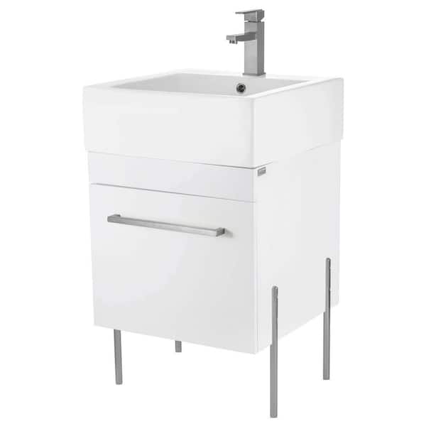 FINE FIXTURES Concordia 20.12 in. W x 19.62 in. D x 33.50 in. H Bathroom Vanity in White Matte with White Ceramic Top