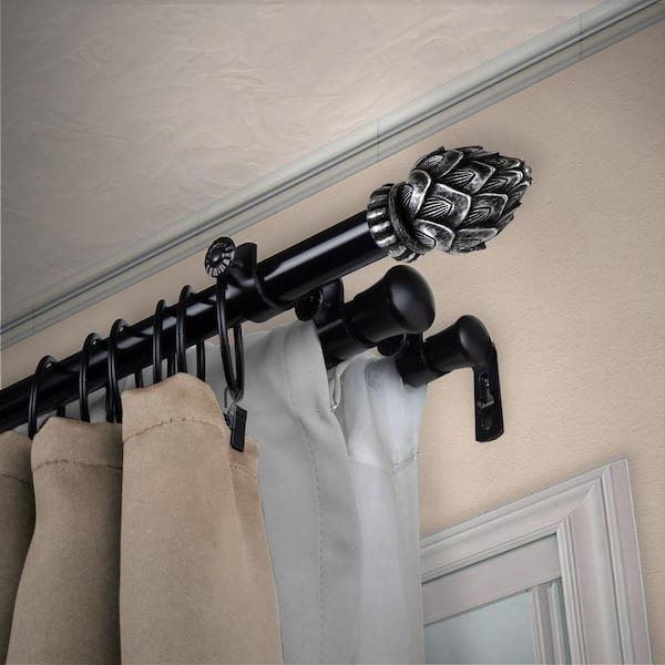 EMOH 13/16" Dia Adjustable 120" to 170" Triple Curtain Rod in Black with Jace Finials
