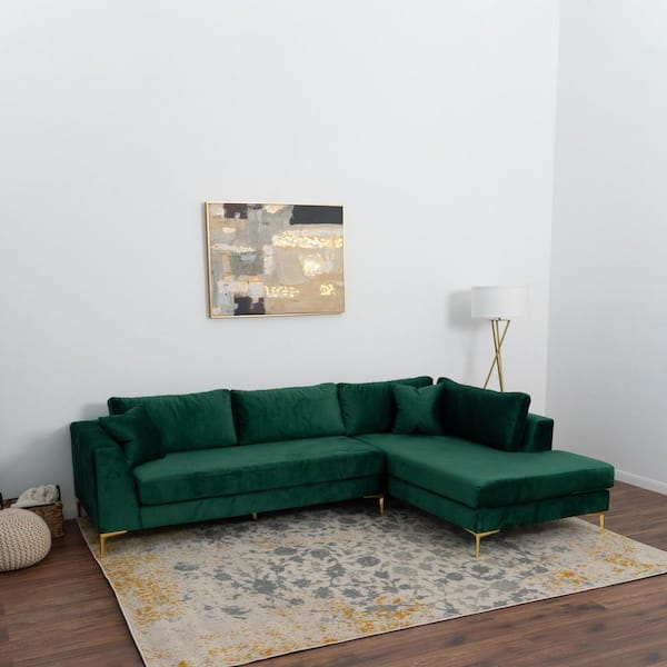 Ashcroft Imports Furniture Co. Mila 112 in. W Square Arm 2-Piece Velvet L  Shaped Modern Living Room Corner Sectional Coach in Green RSEC-MIL-VEL-GRN  - The Home Depot