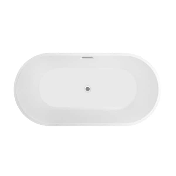 Vanity Art Domme 54 in. Acrylic Flatbottom Freestanding Non-Slip Bathtub in White/Brushed Nickel