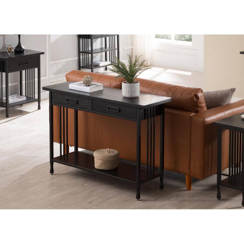 Black Wash Wood and Metal Console Table with Storage