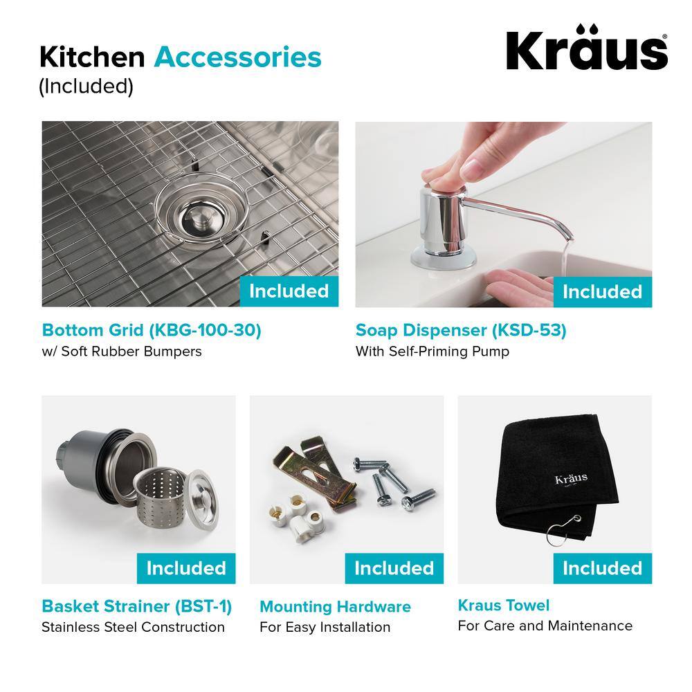30-Inch Satin Stainless Steel Undermount Kitchen Sink with Faucet and Accessories