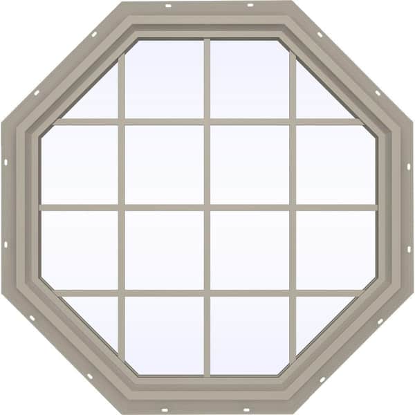 JELD-WEN 47.5 in. x 47.5 in. V-4500 Series Desert Sand Vinyl Fixed Octagon Geometric Window with Colonial Grids/Grilles
