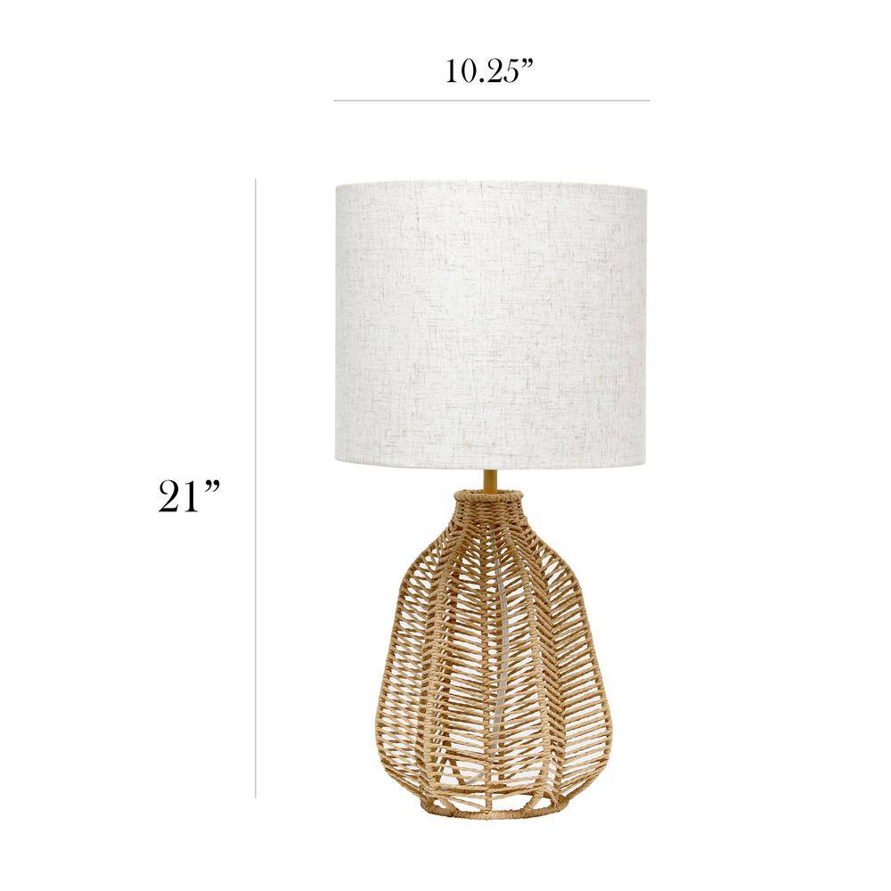 Natural Paper Rope Wicker Table Lamp with Beige Linen Shade