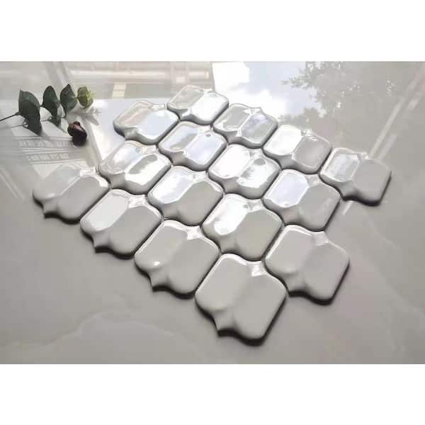 Monet Glossy White Arabesque Mosaic 12 in. x 12 in. Glazed Porcelain Decorative Tile (1.86 sq.ft/Case)