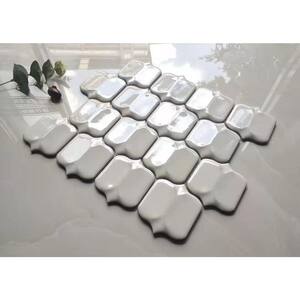 Monet Glossy White Arabesque Mosaic 12 in. x 12 in. Glazed Porcelain Decorative Tile (12.6 sq. ft./Case)