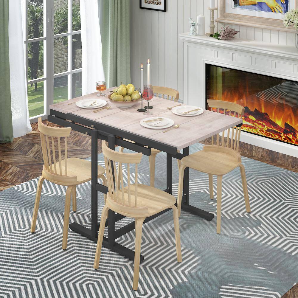 Vintage Multifunction Convertible Patio Dining Table & Shelf-Space-Saving, 
