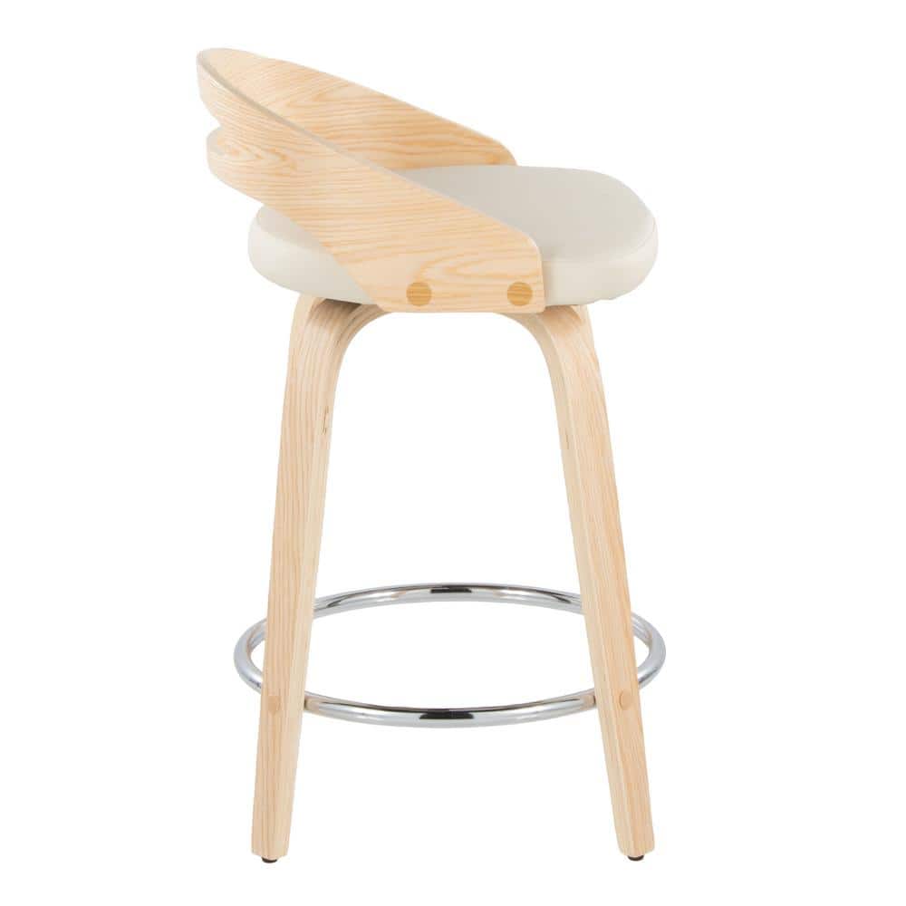 Beige Swivel Counter Stool with Wood and Metal Frame