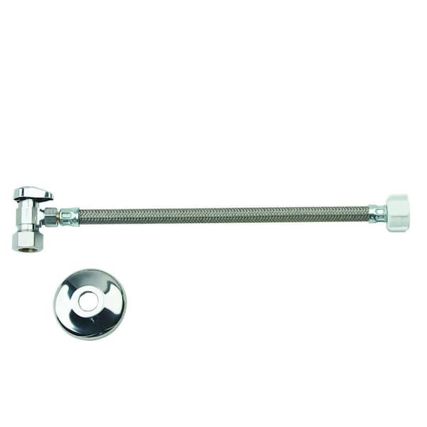 BrassCraft Toilet Kit: 12 in. Braided Supply Line with 1/2 in. Comp x 3/8 in. Comp 1/4 Turn Angle Valve and Flange