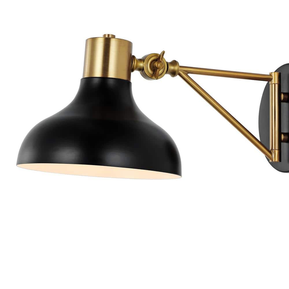 Lynn 15" Black and Brass Gold Iron Swing Arm Wall Sconce