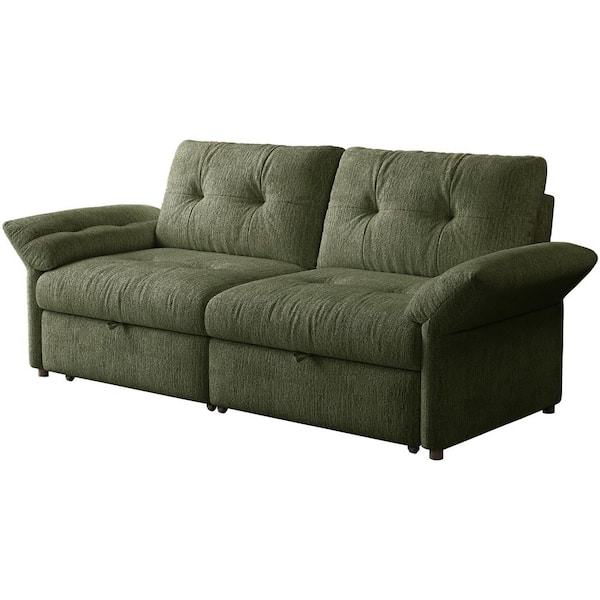 Veyro Modern 81.5 in. Green Chenille Tufted Upholstered Queen Size Convertible Sofa Bed