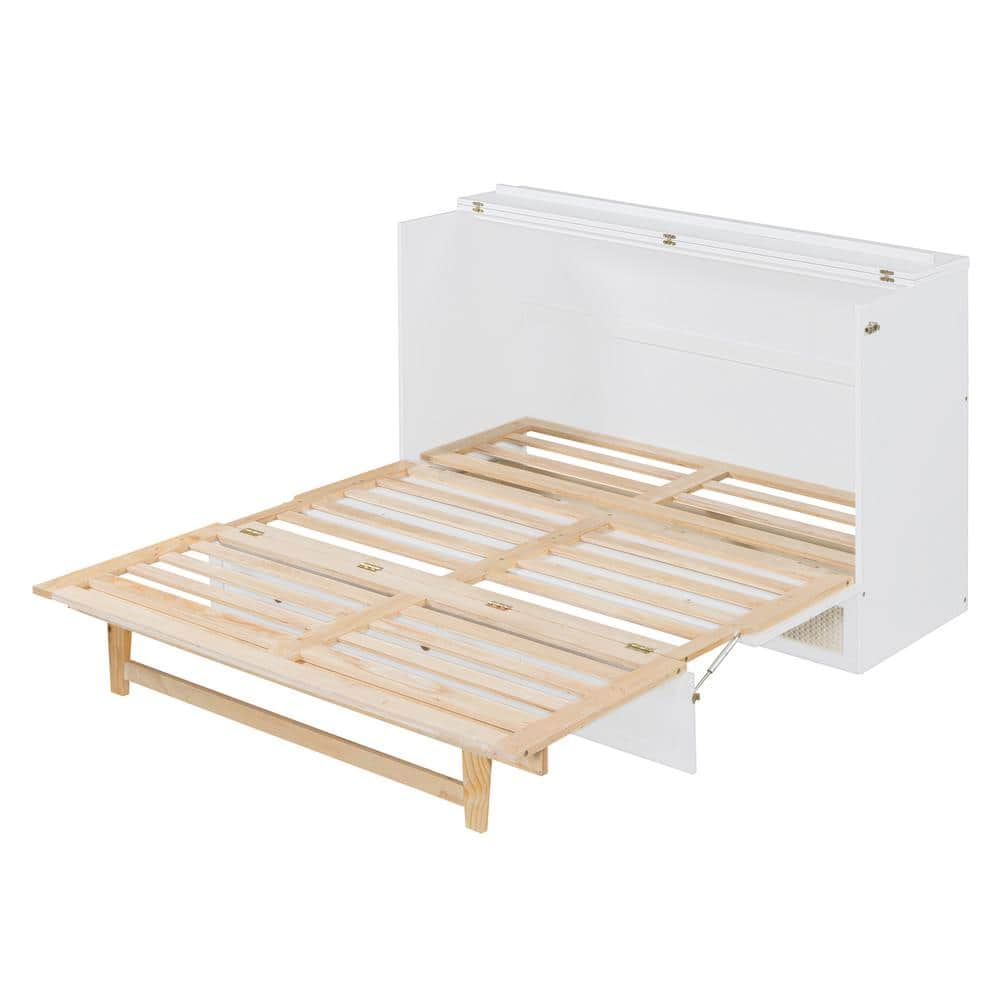 Nestfair White Wood Frame Queen Size Murphy Bed with Large Drawers ...