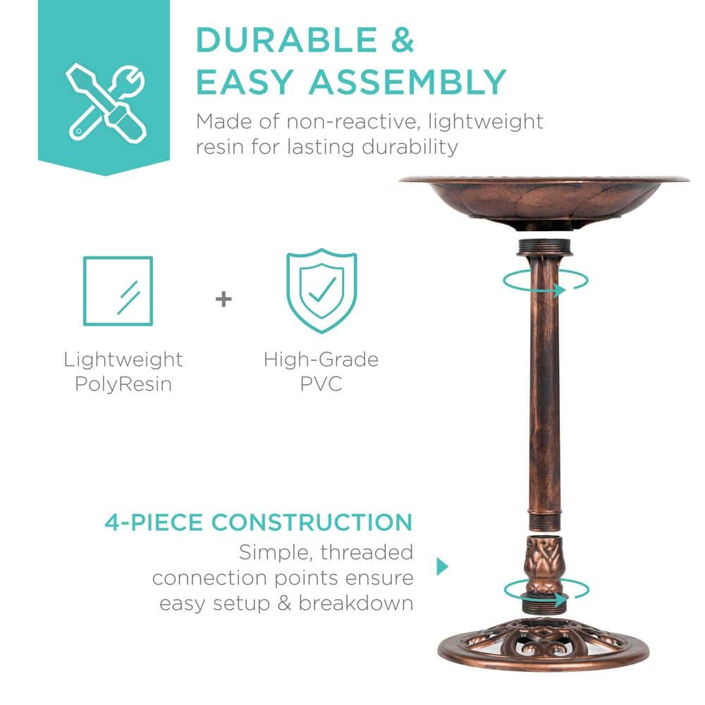 Copper Antique Finish Pedestal Bird Bath with Fleur-de-Lis Accents