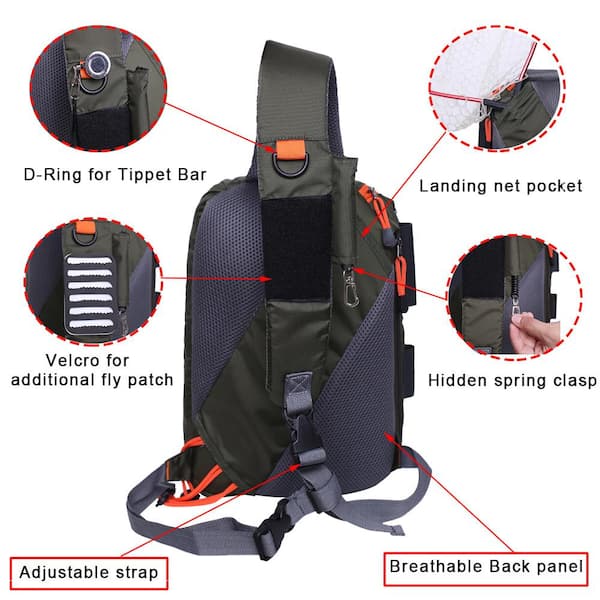  Aoutecen Fishing Sling Bag, Multi‑Functional Travel Fishing  Tackle Bag Cross Body Sling Bag with Adjustable Shoulder Straps for Fishing  Camping Hiking Cycling Traveling(Black) : Ropa, Zapatos y Joyería